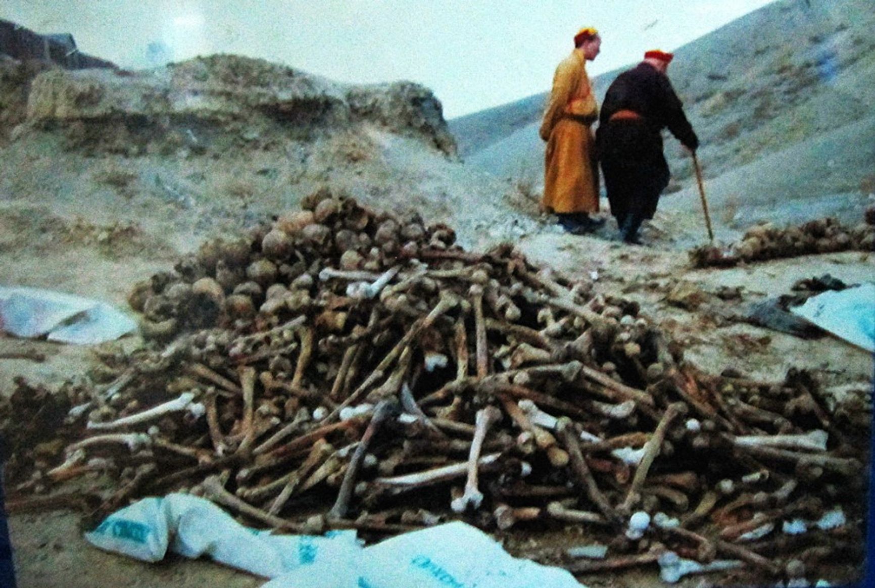 A mass grave of executed Buddhist monks at the Hambyn-ovoo Mountain