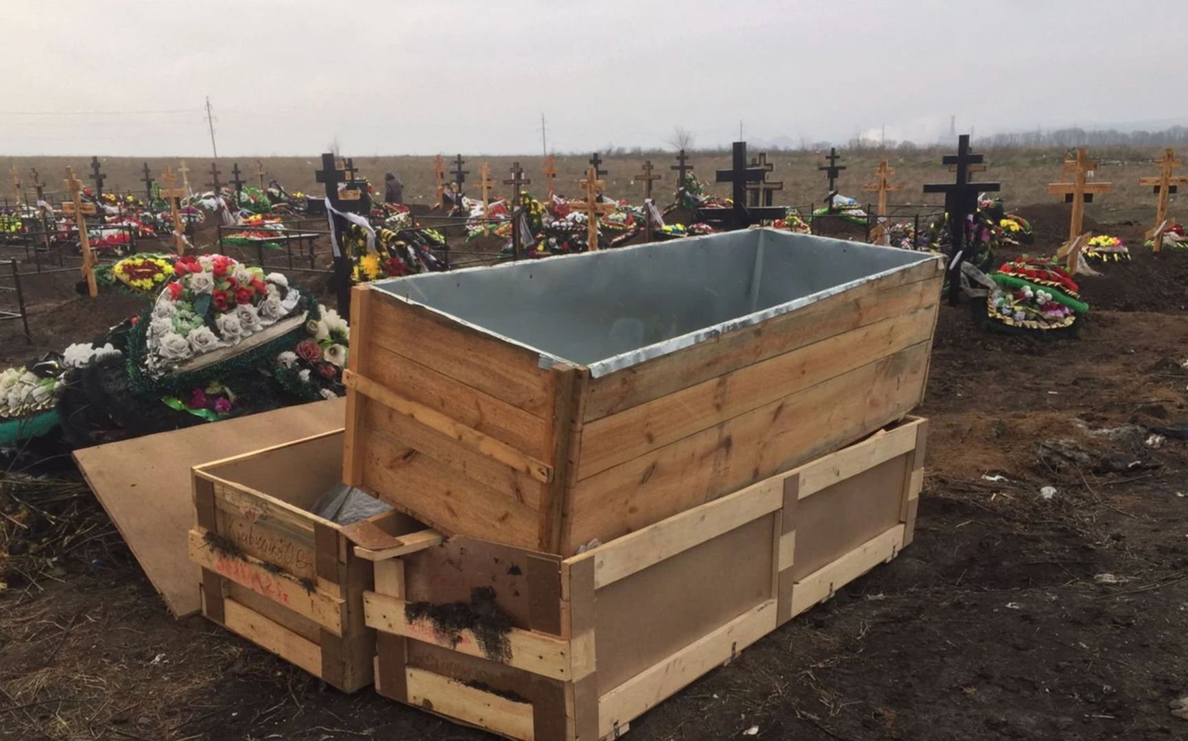 Zinc caskets at a Wagner cemetery 