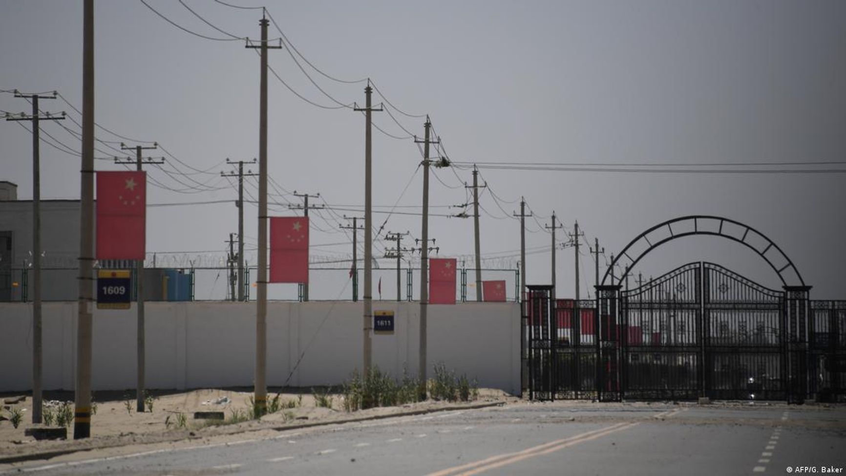 A road that allegedly leads to a "re-education camp" for Uyghurs in Xinjiang